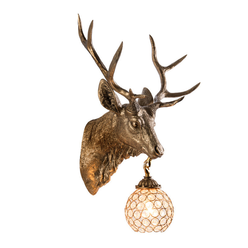 Single Bulb Elk Head Wall Mounted Lamp Warehouse Gold Resin Wall Sconce Light with Beveled Crystal Shade Clearhalo 'Wall Lamps & Sconces' 'Wall Lights' Lighting' 1688030