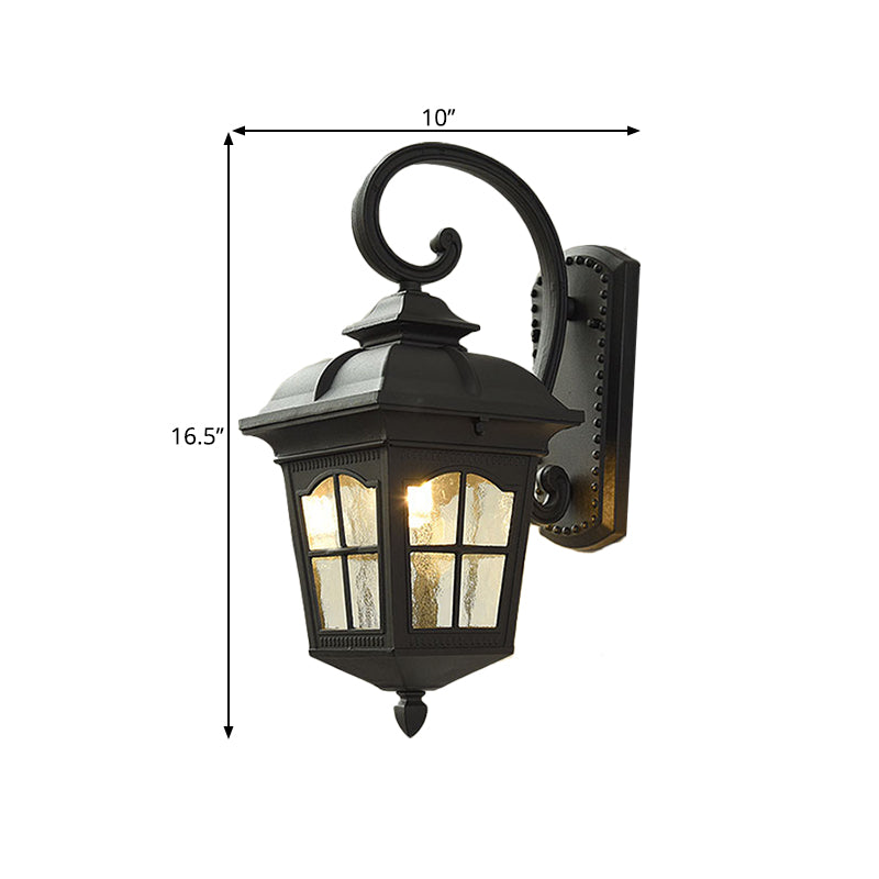 1 Light Seedy Glass Wall Lamp Antique Black Lantern Doorway Wall Light with Up/Down Curved Arm, 10