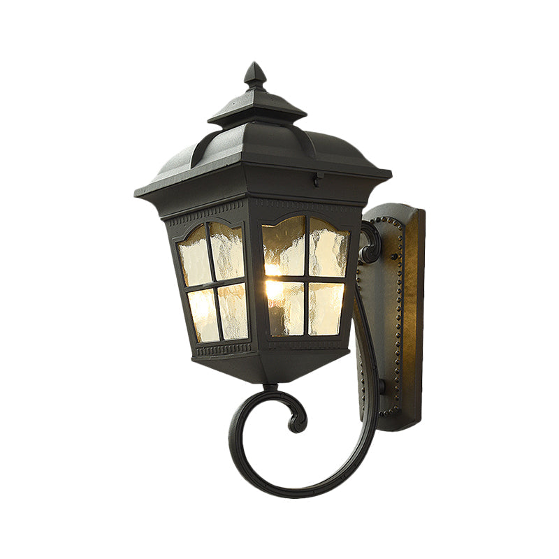 1 Light Seedy Glass Wall Lamp Antique Black Lantern Doorway Wall Light with Up/Down Curved Arm, 10