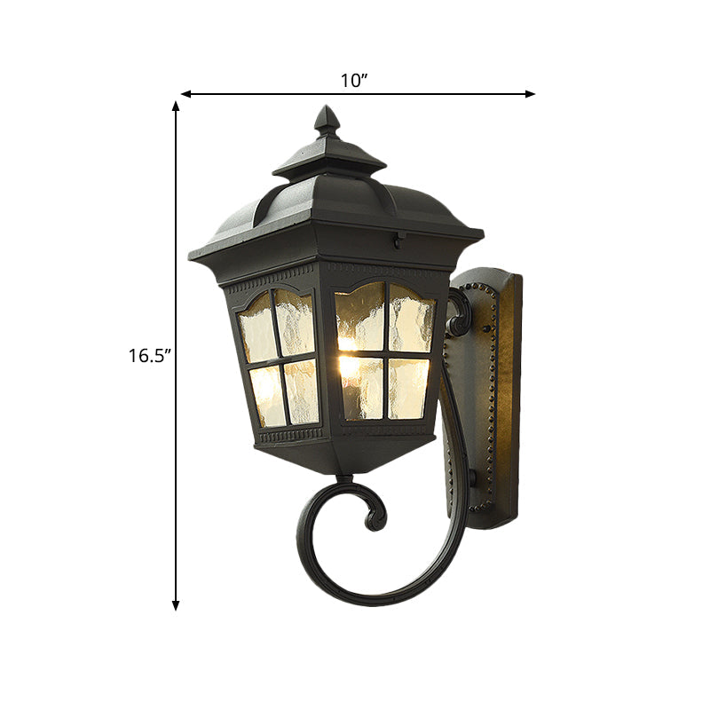 1 Light Seedy Glass Wall Lamp Antique Black Lantern Doorway Wall Light with Up/Down Curved Arm, 10