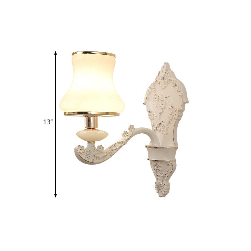 Gourd Bedroom Wall Mount Lamp Rural White Glass 1/2-Head Beige Wall Lighting Ideas with Resin Backplate Clearhalo 'Wall Lamps & Sconces' 'Wall Lights' Lighting' 1688072