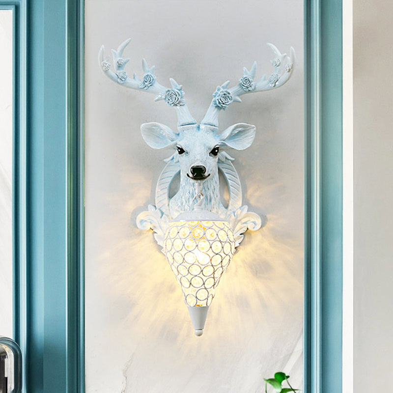 Rural Deer Wall Lighting 1-Head Resin Wall Mounted Lamp with Clear Hand-Cut Crystal Shade in Gold/Grey/White Clearhalo 'Wall Lamps & Sconces' 'Wall Lights' Lighting' 1688130