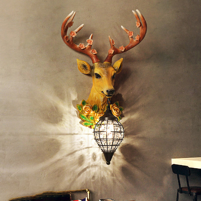 Black/White 1 Head Wall Lamp Warehouse Faceted Crystal Sphere Wall Sconce Light with Grey/Yellow Elk Decor Clearhalo 'Wall Lamps & Sconces' 'Wall Lights' Lighting' 1688203