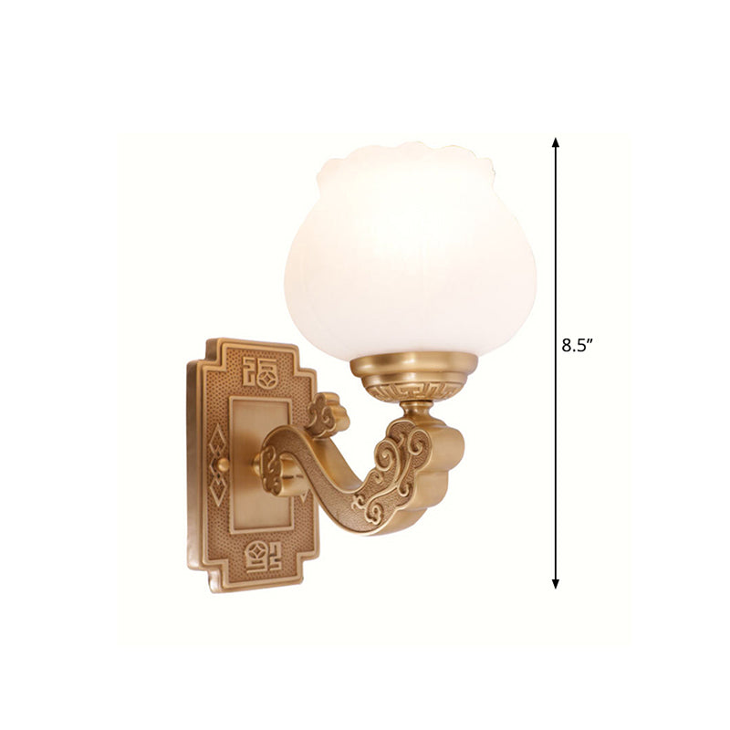 Milky Glass Brass Wall Mounted Light Blossom 1 Head Countryside Wall Lighting for Living Room Clearhalo 'Wall Lamps & Sconces' 'Wall Lights' Lighting' 1688270