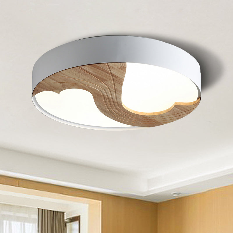 White Circular Flush Light Simplicity LED Acrylic Flush Mount Lighting Fixture with Wood Design White Clearhalo 'Ceiling Lights' 'Close To Ceiling Lights' 'Close to ceiling' 'Flush mount' Lighting' 1688287