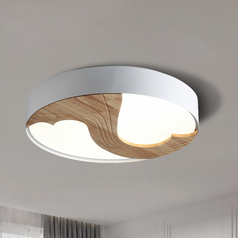 White Circular Flush Light Simplicity LED Acrylic Flush Mount Lighting Fixture with Wood Design Clearhalo 'Ceiling Lights' 'Close To Ceiling Lights' 'Close to ceiling' 'Flush mount' Lighting' 1688288