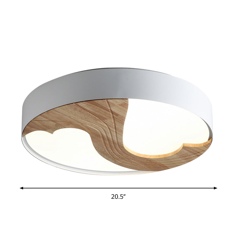 White Circular Flush Light Simplicity LED Acrylic Flush Mount Lighting Fixture with Wood Design Clearhalo 'Ceiling Lights' 'Close To Ceiling Lights' 'Close to ceiling' 'Flush mount' Lighting' 1688290