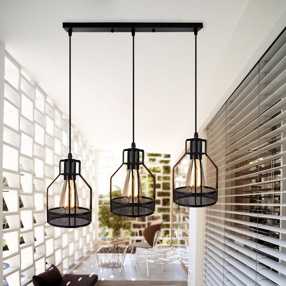 Metallic Black Ceiling Pendant Light Wire Cage 3 Heads Industrial Style Suspension Lighting for Foyer Clearhalo 'Ceiling Lights' 'Pendant Lights' 'Pendants' Lighting' 16883