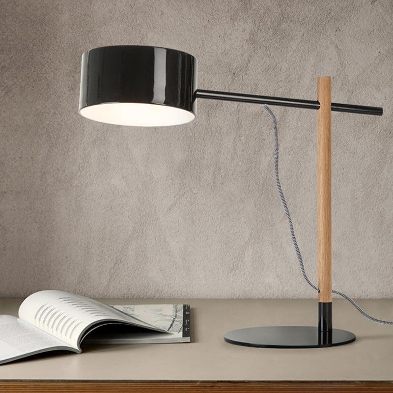 Drum Shade Desk Lamp Contemporary Style Steel 1 Light Red/White Reading Book Light for Study Room Black Clearhalo 'Lamps' 'Table Lamps' Lighting' 168843