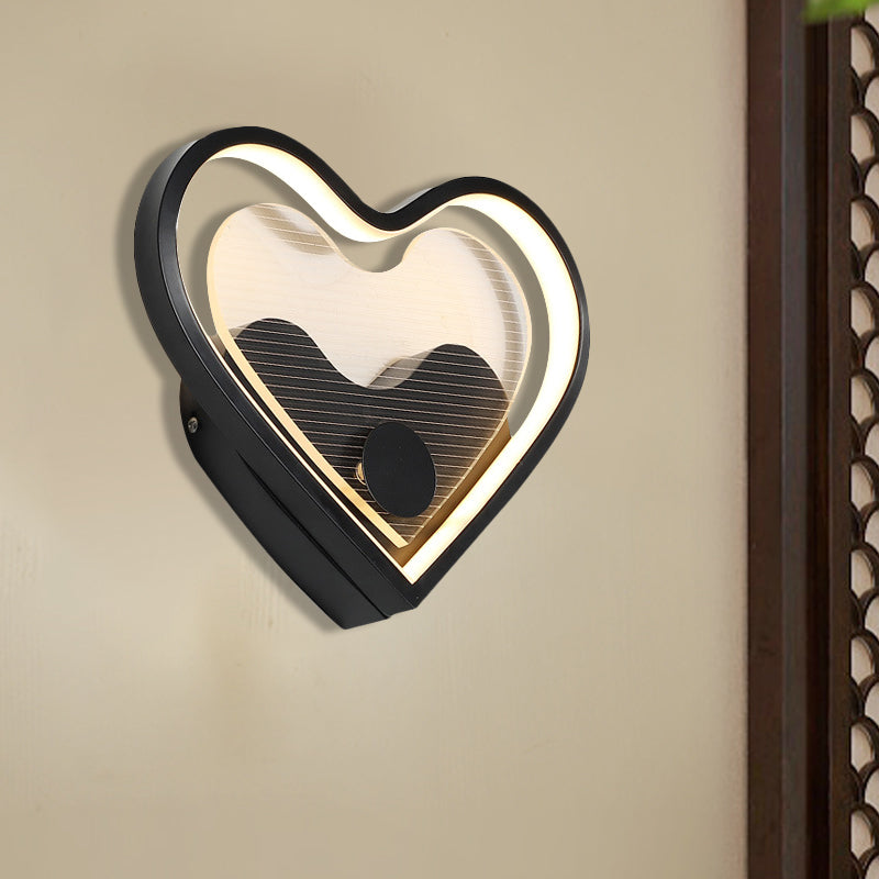 Heart/Cloud Wall Lighting Nordic Acrylic Black/White LED Wall Mounted Light Fixture for Bedroom Clearhalo 'Wall Lamps & Sconces' 'Wall Lights' Lighting' 1688468