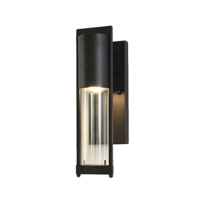 Transparent Glass Black/Brass Wall Lamp Column 1 Head Industrial Flush Mount Wall Sconce Clearhalo 'Cast Iron' 'Glass' 'Industrial wall lights' 'Industrial' 'Middle century wall lights' 'Modern' 'Tiffany' 'Traditional wall lights' 'Wall Lamps & Sconces' 'Wall Lights' Lighting' 1688578