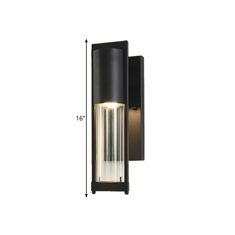 Transparent Glass Black/Brass Wall Lamp Column 1 Head Industrial Flush Mount Wall Sconce Clearhalo 'Cast Iron' 'Glass' 'Industrial wall lights' 'Industrial' 'Middle century wall lights' 'Modern' 'Tiffany' 'Traditional wall lights' 'Wall Lamps & Sconces' 'Wall Lights' Lighting' 1688579