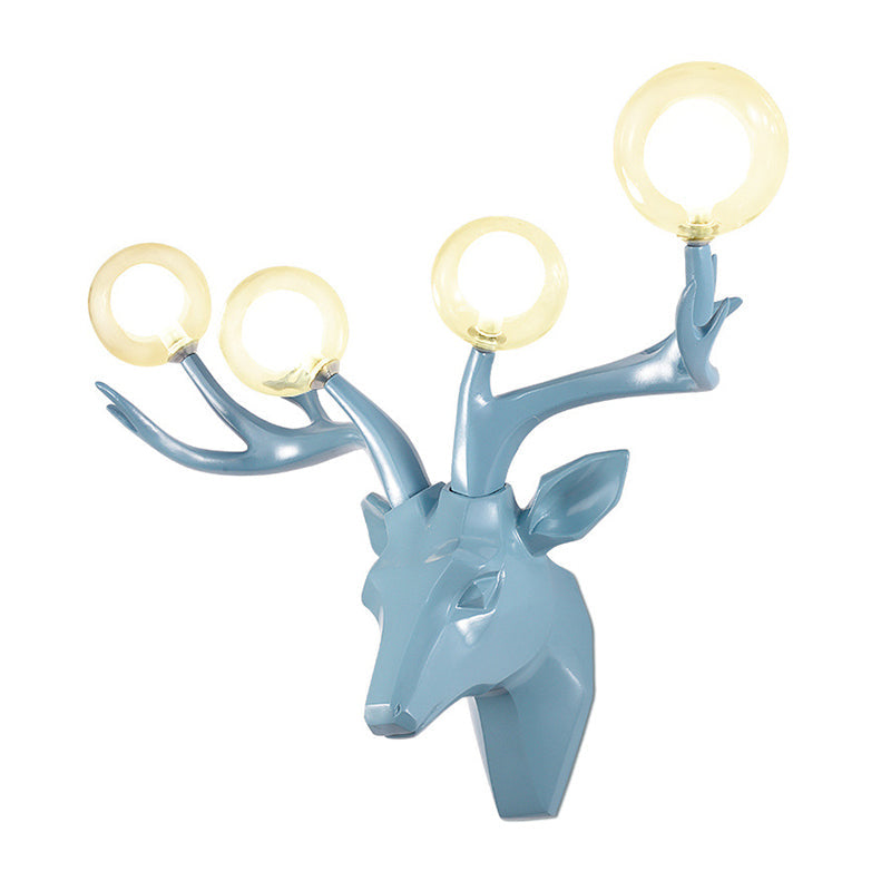 Sika Deer Living Room Wall Lamp Classic Style Resin 4 Heads Black/White/Blue Wall Sconce Light with Orb Clear Crystal Shade Clearhalo 'Wall Lamps & Sconces' 'Wall Lights' Lighting' 1688928