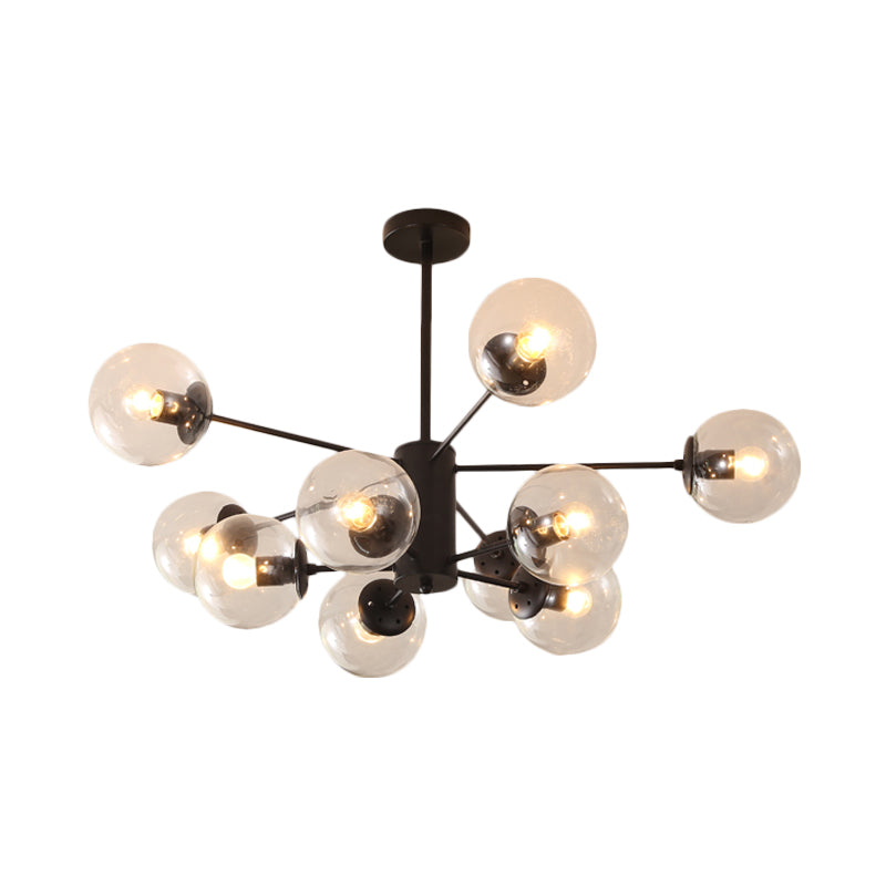 Amber/Blue/Clear Glass Spherical Chandelier Light Post Modern 6/8/10 Lights Black Pendant Lamp for Bedroom Clearhalo 'Ceiling Lights' 'Chandeliers' 'Clear' 'Glass shade' 'Glass' 'Industrial' 'Modern Chandeliers' 'Modern' 'Tiffany' 'Traditional Chandeliers' Lighting' 168949