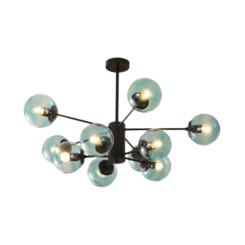 Amber/Blue/Clear Glass Spherical Chandelier Light Post Modern 6/8/10 Lights Black Pendant Lamp for Bedroom Clearhalo 'Ceiling Lights' 'Chandeliers' 'Clear' 'Glass shade' 'Glass' 'Industrial' 'Modern Chandeliers' 'Modern' 'Tiffany' 'Traditional Chandeliers' Lighting' 168951