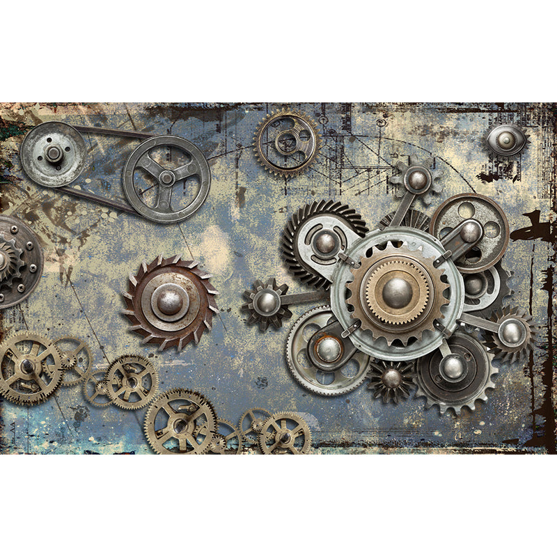 Industrial Metal Gearing Wall Mural Light Color Chain Transmission Wall Covering Clearhalo 'Wall Decor' 'Wall Mural' 1689552