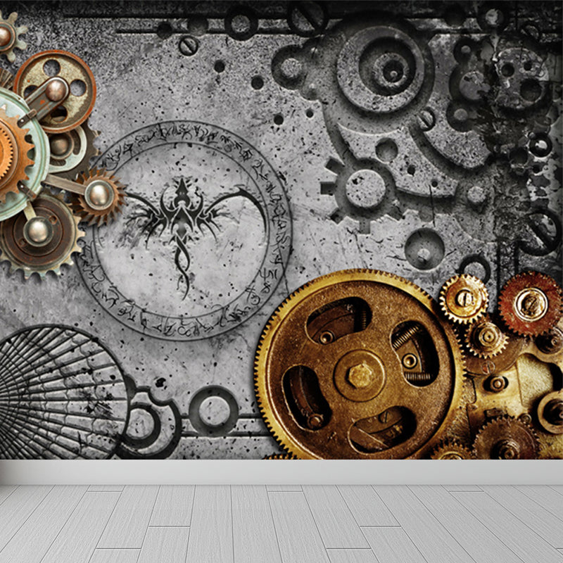 Industrial Metal Gearing Wall Mural Light Color Chain Transmission Wall Covering Clearhalo 'Wall Decor' 'Wall Mural' 1689565