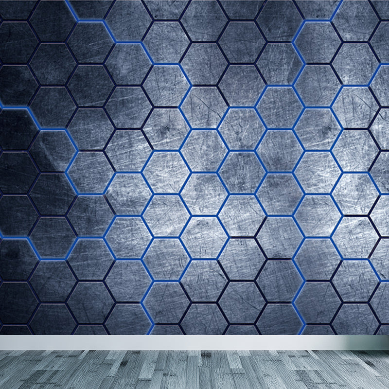 Industrial Hexagon Pattern Wall Mural Dark Gray Decorative Wall Covering for Living Room Clearhalo 'Wall Decor' 'Wall Mural' 1689605