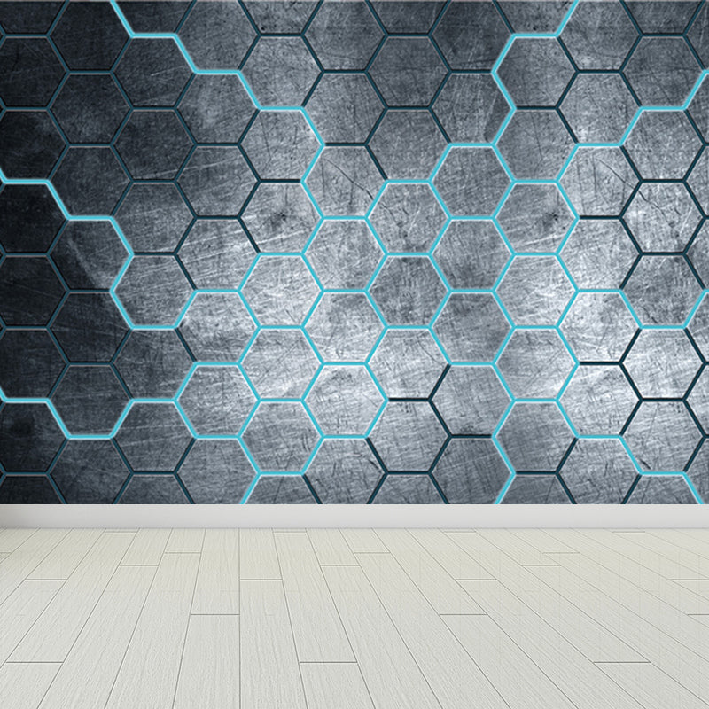 Industrial Hexagon Pattern Wall Mural Dark Gray Decorative Wall Covering for Living Room Clearhalo 'Wall Decor' 'Wall Mural' 1689610