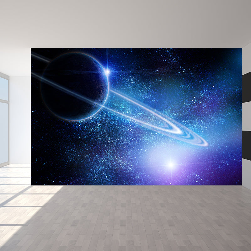 Mystical Planet Wall Mural Contemporary Non-Woven Cloth Wall Covering in Dark Blue Clearhalo 'Wall Decor' 'Wall Mural' 1689672