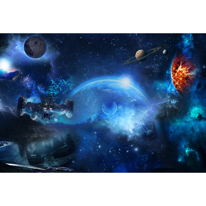 Mystical Planet Wall Mural Contemporary Non-Woven Cloth Wall Covering in Dark Blue Clearhalo 'Wall Decor' 'Wall Mural' 1689683