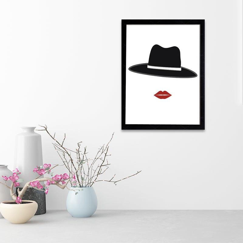 Victorian Wall Decor Black Hat and Lip Canvas Print for Sleeping Room, Multiple Size Options Clearhalo 'Arts' 'Canvas Art' 1690558