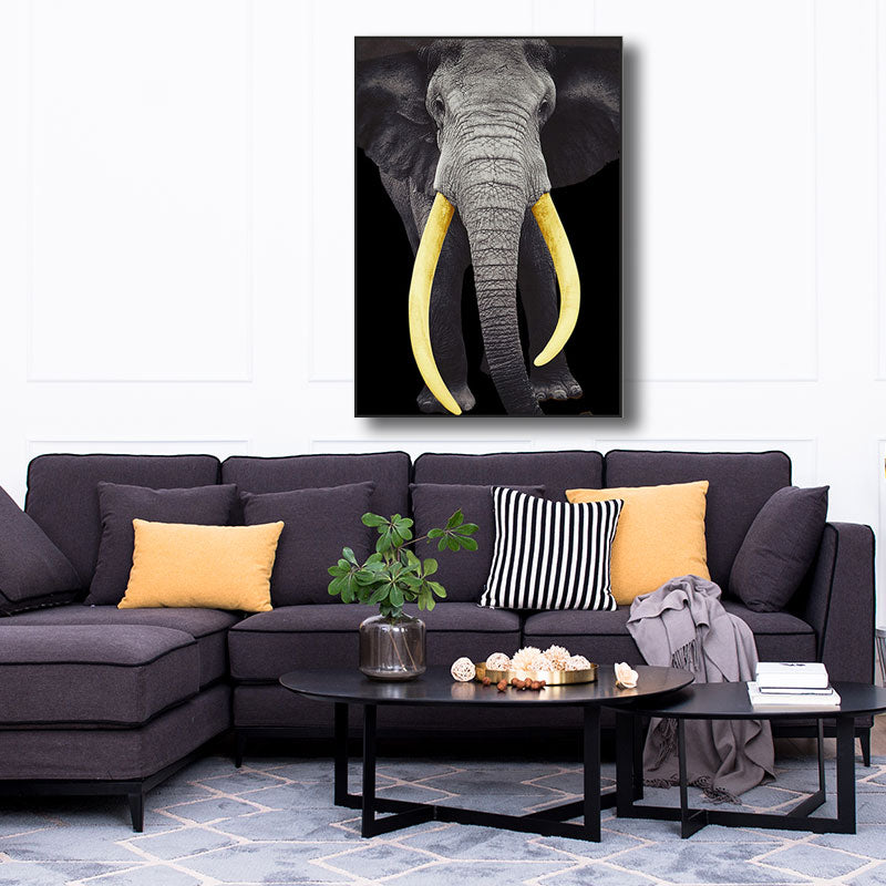 Wild Animal Canvas Print Modern Textured Wall Art Decor in Black, Multiple Sizes Clearhalo 'Art Gallery' 'Canvas Art' 'Kids' Arts' 1690981