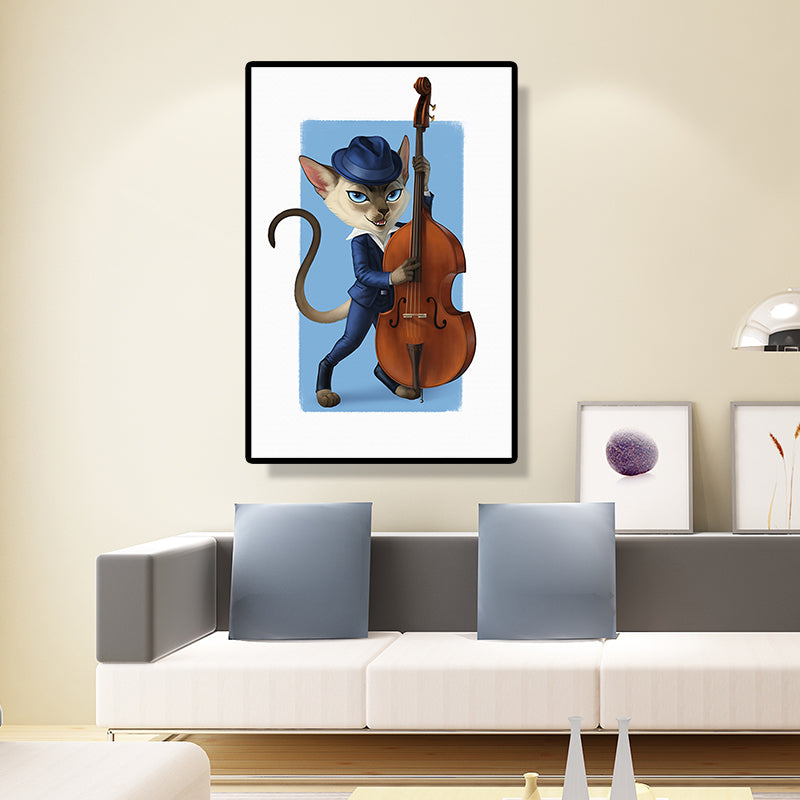 Textured Light Color Paintings Contemporary Cat Playing Instrument Canvas Wall Art Clearhalo 'Art Gallery' 'Canvas Art' 'Contemporary Art Gallery' 'Modern' Arts' 1691337