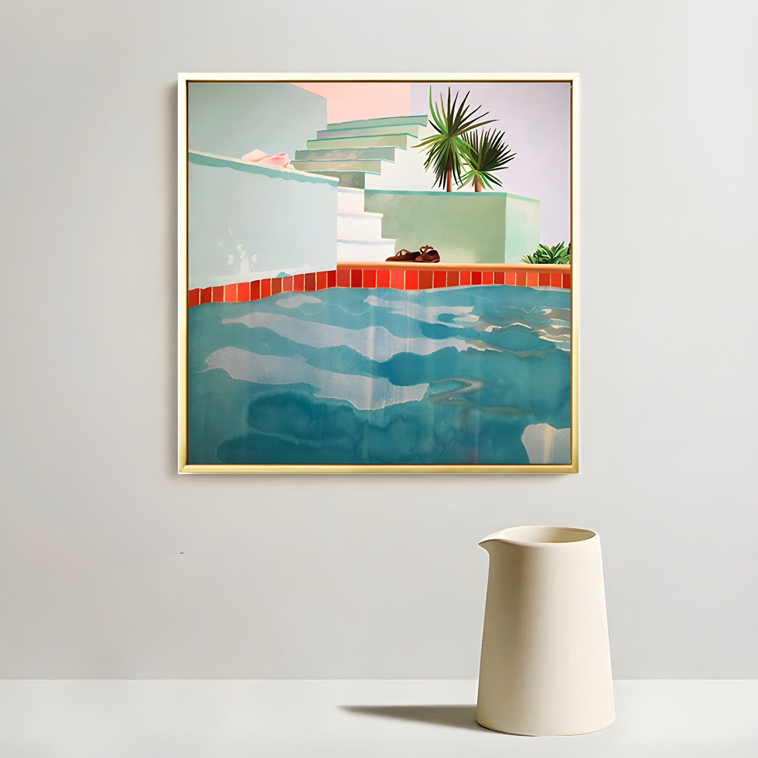 David Hockney Swimming Pool Painting Canvas Textured Green Wall Art Print for Home Green Clearhalo 'Art Gallery' 'Canvas Art' 'Contemporary Art Gallery' 'Modern' Arts' 1691420