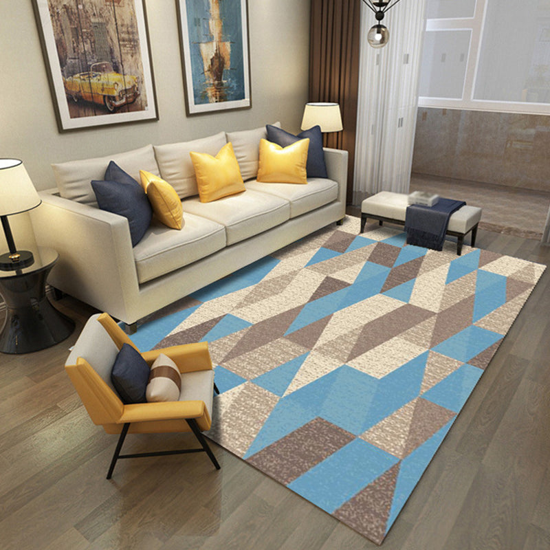 Blue and Grey Bedroom Rug Modern Geometric Pattern Area Rug Polyester Washable Non-Slip Backing Carpet Blue Clearhalo 'Area Rug' 'Modern' 'Rugs' Rug' 1692574