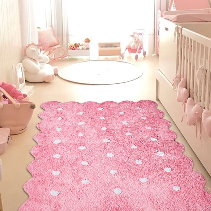 Stylish Kids Irregular Rug in Pink and Grey Polka Dots Pattern Rug Polyester Non-Slip Carpet for Children's Room Pink 3'7