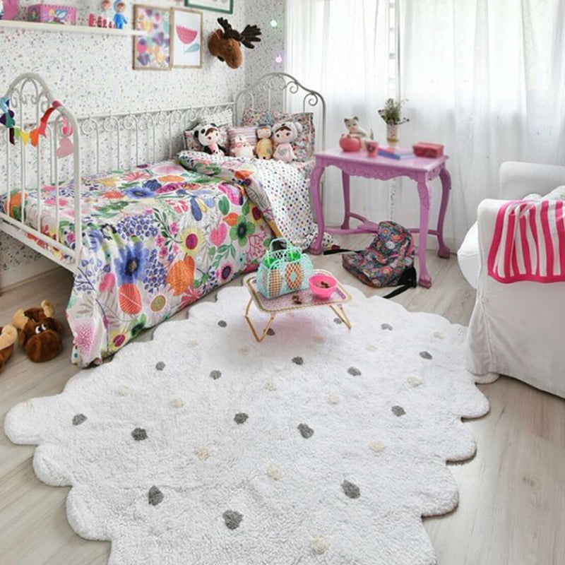 Stylish Kids Irregular Rug in Pink and Grey Polka Dots Pattern Rug Polyester Non-Slip Carpet for Children's Room White 3'7