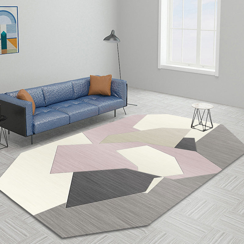 Ivory Irregular Bedroom Rug Novelty Color Block Pattern Area Rug Polyester Anti-Slip Backing Carpet Clearhalo 'Area Rug' 'Rug' 1692658