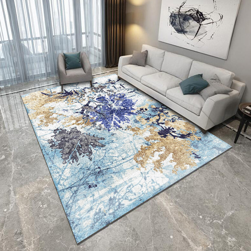 Modern Living Room Rug in Yellow and Blue Abstract Brushstroke Print Rug Polyester Machine Washable Area Rug Light Blue Clearhalo 'Area Rug' 'Modern' 'Rugs' Rug' 1692682