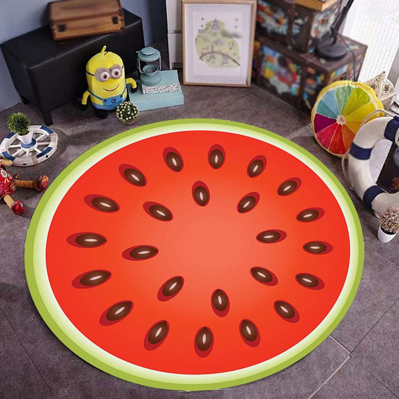 Kids Child's Room Rug in Green Food & Beverage Watermelon Kiwi Fruit Candy Print Rug Polyester Non-Slip Area Rug Rose Red Clearhalo 'Area Rug' 'Rug' 1692706