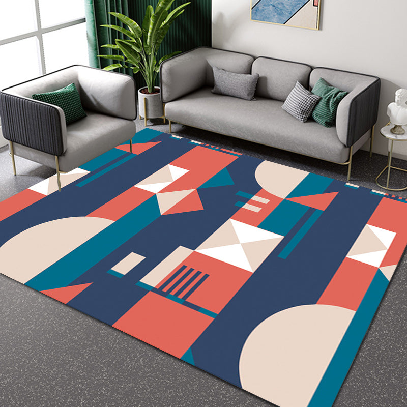 Orange and Blue Bedroom Rug Modern Color Block Pattern Area Rug Polyester Stain-Resistant Carpet Orange Red Clearhalo 'Area Rug' 'Modern' 'Rugs' Rug' 1692715