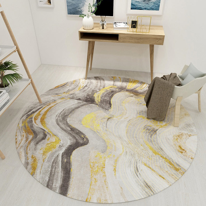 Scandinavian Modern Rug in Black and Grey Abstract Wood Grain Moon Pattern Rug Polyester Non-Slip Carpet for Home Decor Gold Clearhalo 'Area Rug' 'Modern' 'Rugs' Rug' 1692763