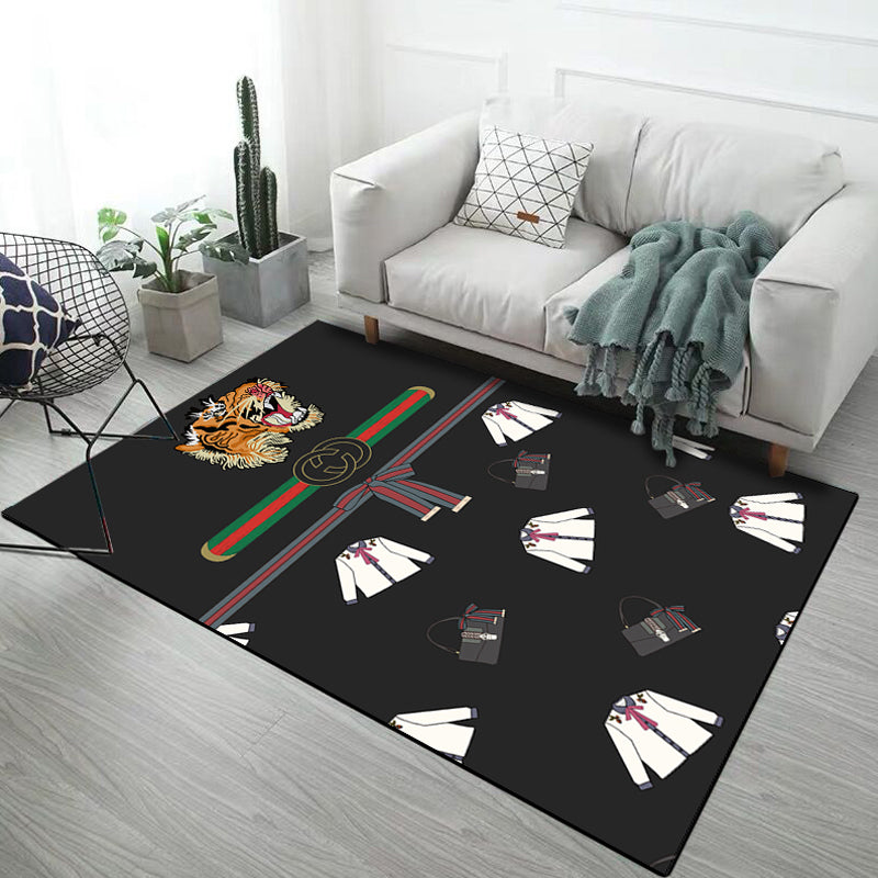 Casual Kids Rug in Black and Grey Animal Tiger Deer Pattern Rug Polyester Pet Friendly Carpet for Children's Room Black Clearhalo 'Area Rug' 'Rug' 1692788