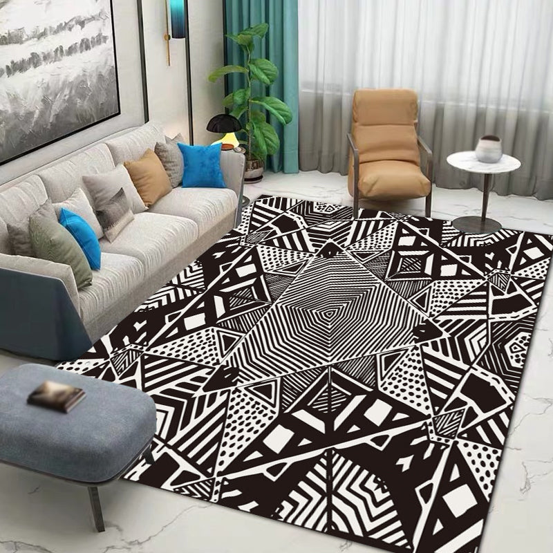 Nordic Modern Rug in Black Lines Dots Pattern Rug Polyester Machine Washable Carpet for Home Decoration Clearhalo 'Area Rug' 'Modern' 'Rugs' Rug' 1692823