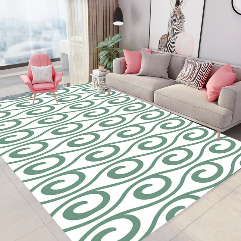 Modern Living Room Rug in White and Green Curved Line Print Rug Polyester Pet Friendly Area Rug Clearhalo 'Area Rug' 'Modern' 'Rugs' Rug' 1692831