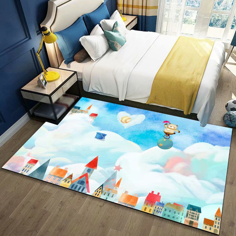 Cute Kids Rug in Blue and Pink Fairy Tales Castle Balloon Pattern Rug Polyester Washable Carpet for Children's Room Light Blue Clearhalo 'Area Rug' 'Rug' 1692939