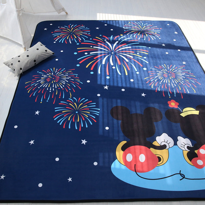 Kids Child's Room Rug in Blue and Yellow Fairy Tales Castle Balloon Fireworks Print Rug Woolen Pet Friendly Area Rug Dark Blue 4'11