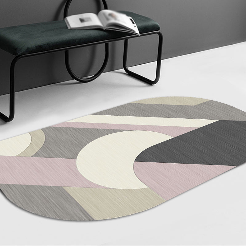 Contemporary Novelty Irregular Rug in Grey and Pink Colorblock Pattern Rug Polyester Washable Carpet for Home Decoration Black Clearhalo 'Area Rug' 'Rug' 1693038