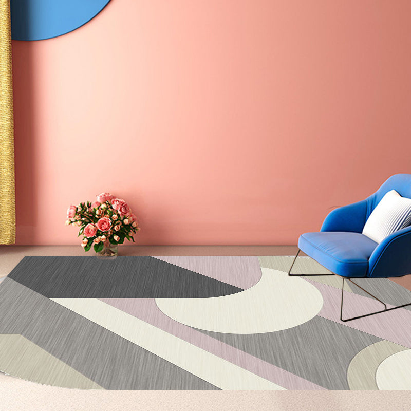 Contemporary Novelty Irregular Rug in Grey and Pink Colorblock Pattern Rug Polyester Washable Carpet for Home Decoration Clearhalo 'Area Rug' 'Rug' 1693039