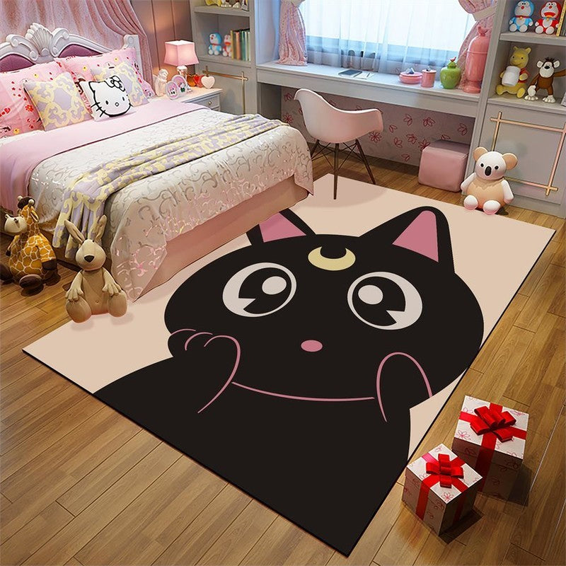 Kids Child's Room Rug in Black and Pink Animal Chicken Unicorn Pig Print Rug Polyester Anti-Slip Area Rug Black Clearhalo 'Area Rug' 'Rug' 1693108