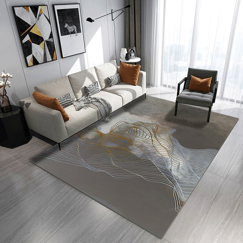 Simple Modern Rug in Grey and Brown Abstract Curved Line Pattern Rug Polyester Washable Carpet for Home Decoration Grey Clearhalo 'Area Rug' 'Modern' 'Rugs' Rug' 1693169