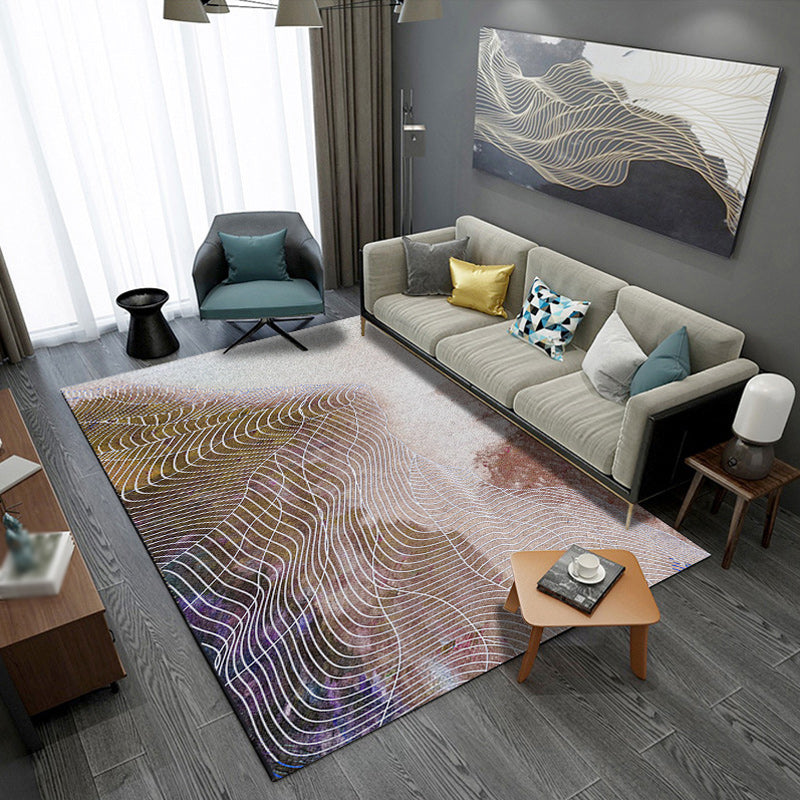 Simple Modern Rug in Grey and Brown Abstract Curved Line Pattern Rug Polyester Washable Carpet for Home Decoration Brown Clearhalo 'Area Rug' 'Modern' 'Rugs' Rug' 1693175