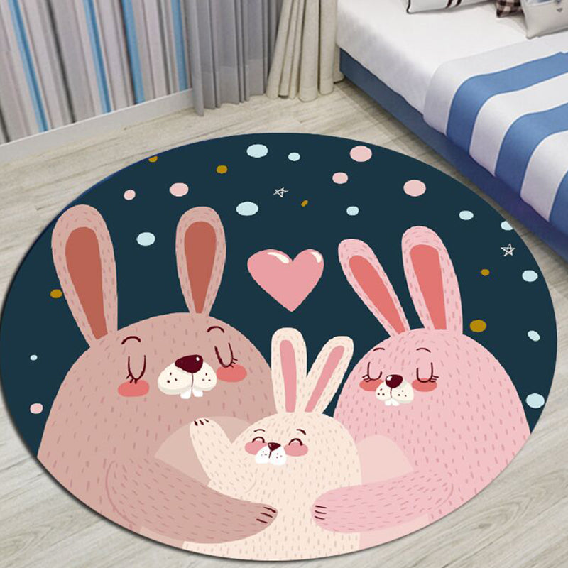 Kids Bedroom Rug in Black and Blue Animal Pig Rabbit Jellyfish Print Rug Polyester Stain-Resistant Area Rug Pink Clearhalo 'Area Rug' 'Rug' 1693214