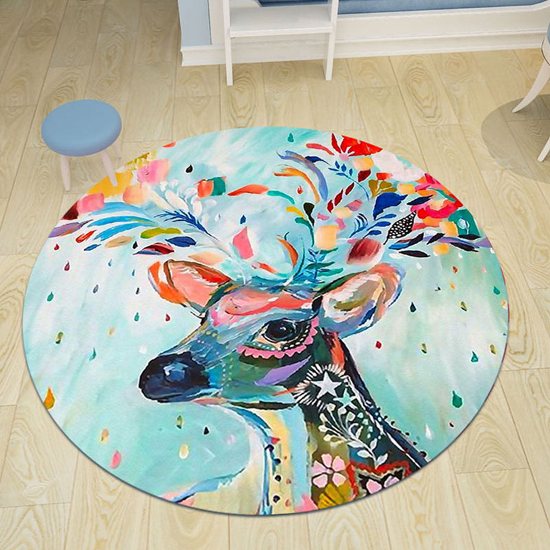 Kids Bedroom Rug in Black and Blue Animal Pig Rabbit Jellyfish Print Rug Polyester Stain-Resistant Area Rug Yellow-Red Clearhalo 'Area Rug' 'Rug' 1693222