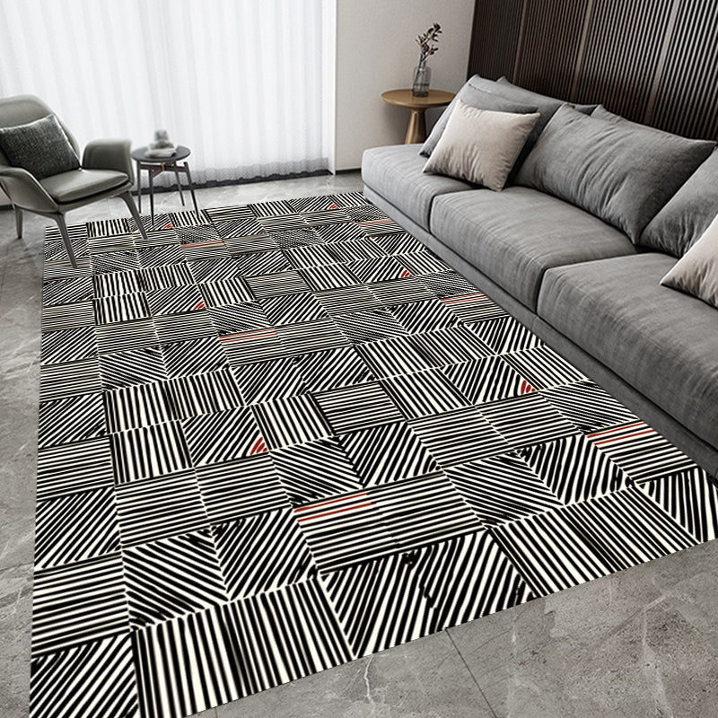 Modern Living Room Rug in Black Stripes Print Rug Polyester Anti-Slip Backing Area Rug Clearhalo 'Area Rug' 'Modern' 'Rugs' Rug' 1693275